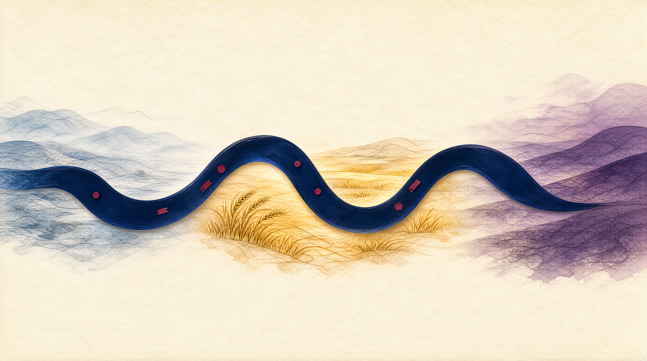 贯穿十二个月的阅读时间轴，蜿蜒光带横贯画面，途经四季更迭的柔和色调